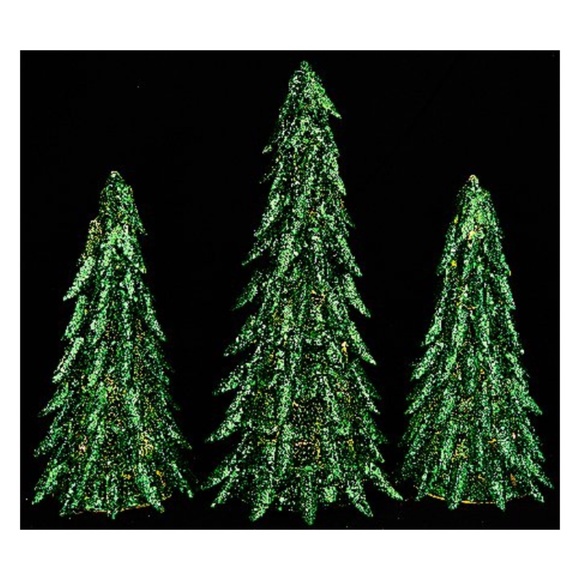 Set of 3 Illuminated Majestic Trees by Valerie/Green Glitter/NEW IN BOX! - Picture 10 of 12